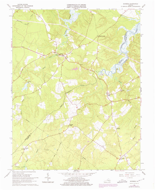 Classic USGS Savedge Virginia 7.5'x7.5' Topo Map Image