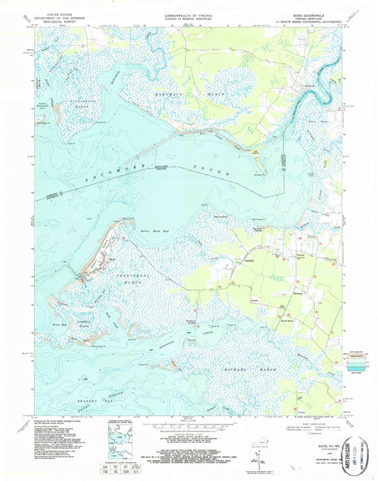 Classic USGS Saxis Virginia 7.5'x7.5' Topo Map Image