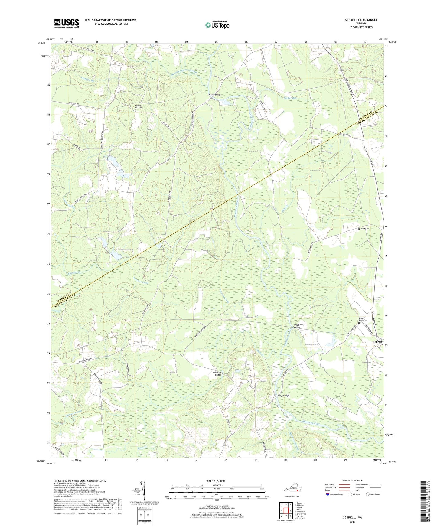 Sebrell Virginia US Topo Map Image