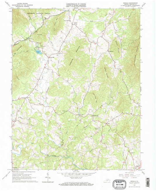Classic USGS Sedalia Virginia 7.5'x7.5' Topo Map Image