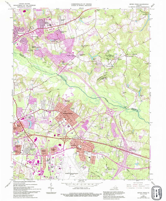 Classic USGS Seven Pines Virginia 7.5'x7.5' Topo Map Image