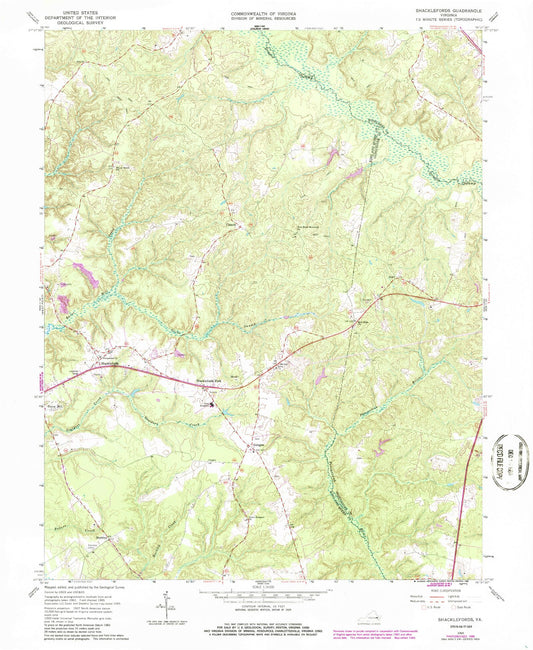 Classic USGS Shacklefords Virginia 7.5'x7.5' Topo Map Image