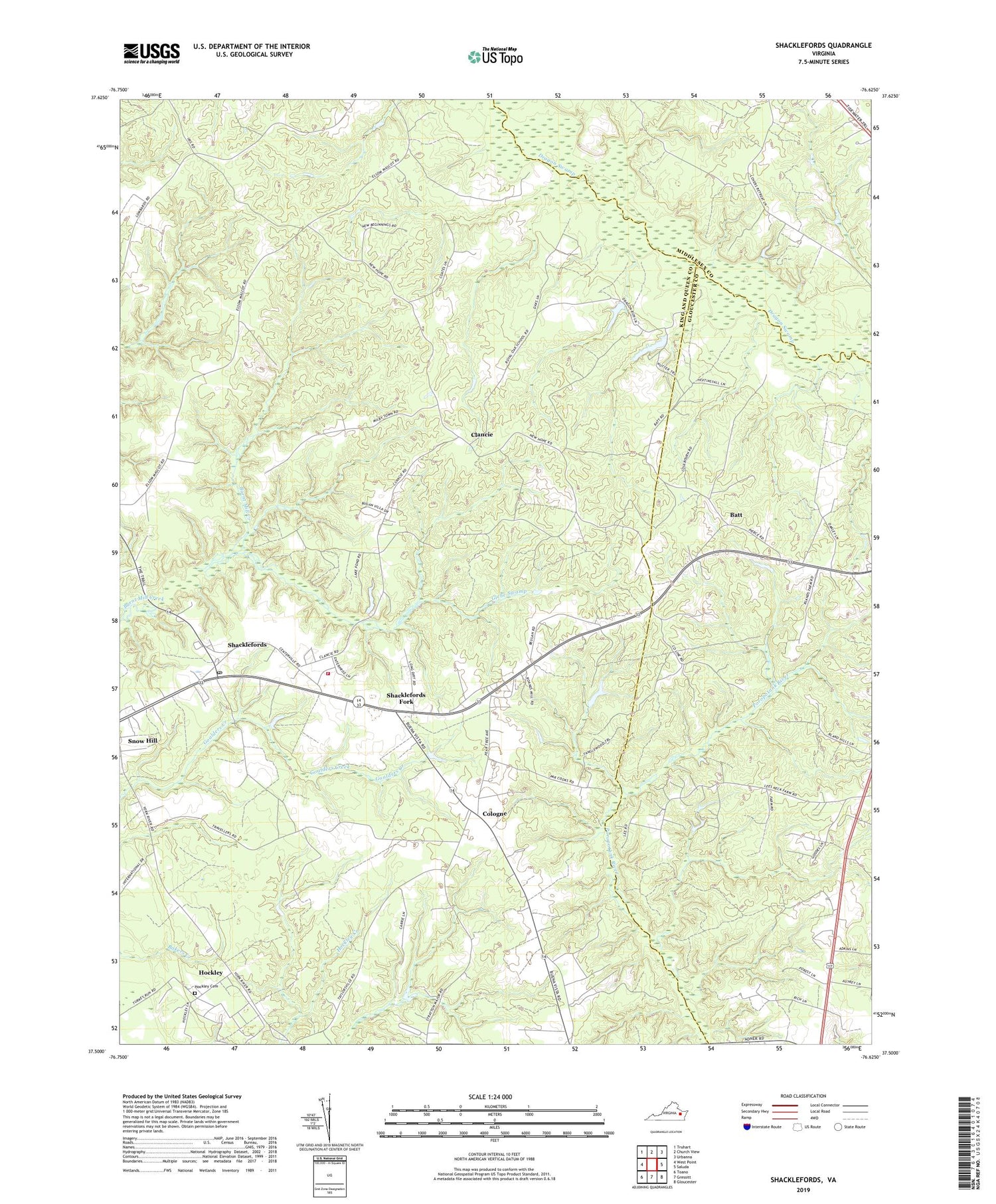 Shacklefords Virginia US Topo Map Image