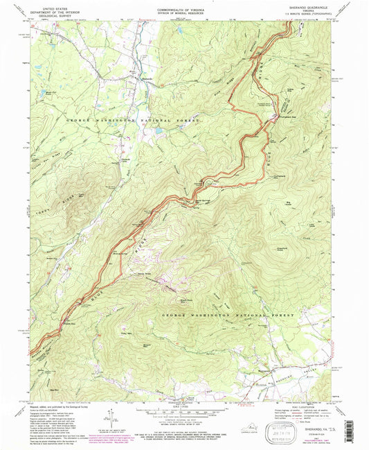 USGS Classic Sherando Virginia 7.5'x7.5' Topo Map Image