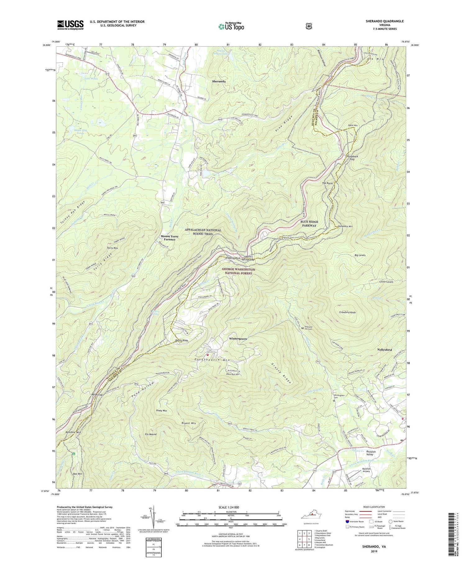Sherando Virginia US Topo Map Image
