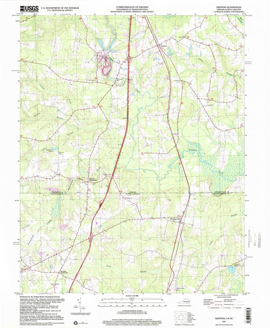 Classic USGS Skippers Virginia 7.5'x7.5' Topo Map Image