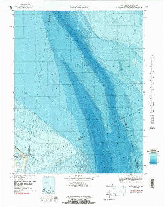 Classic USGS Smith Point Virginia 7.5'x7.5' Topo Map Image
