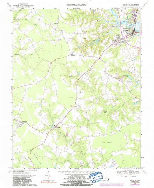 Classic USGS Smithfield Virginia 7.5'x7.5' Topo Map Image