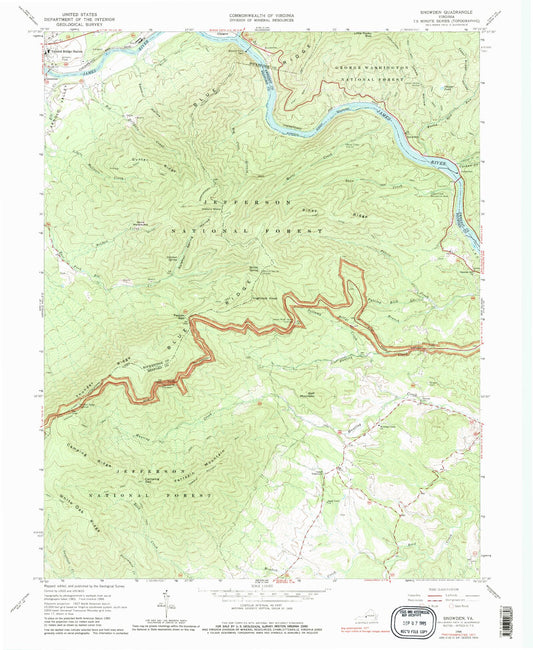 USGS Classic Snowden Virginia 7.5'x7.5' Topo Map Image