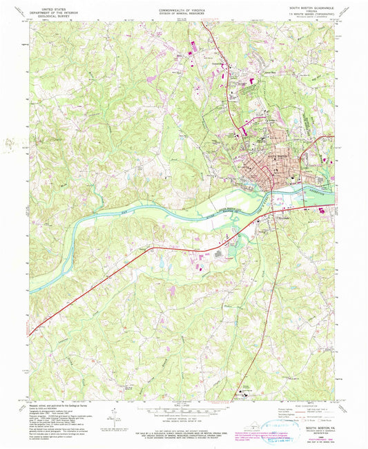 Classic USGS South Boston Virginia 7.5'x7.5' Topo Map Image