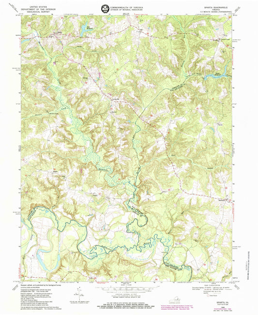 Classic USGS Sparta Virginia 7.5'x7.5' Topo Map Image