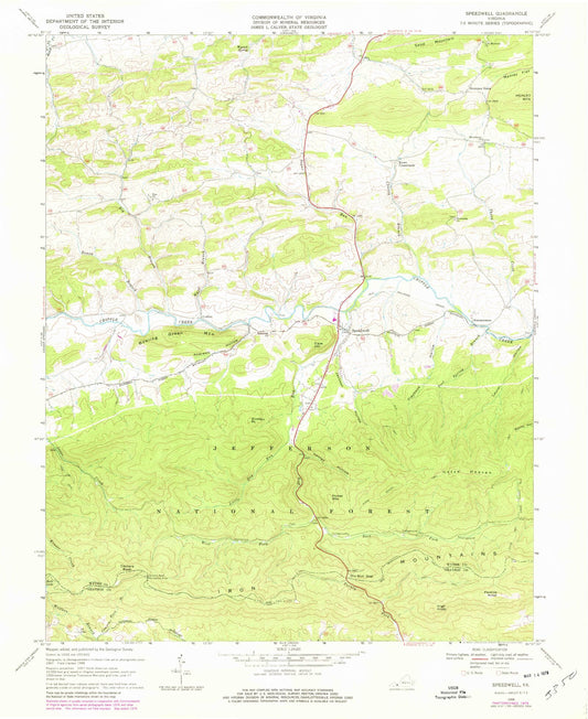Classic USGS Speedwell Virginia 7.5'x7.5' Topo Map Image