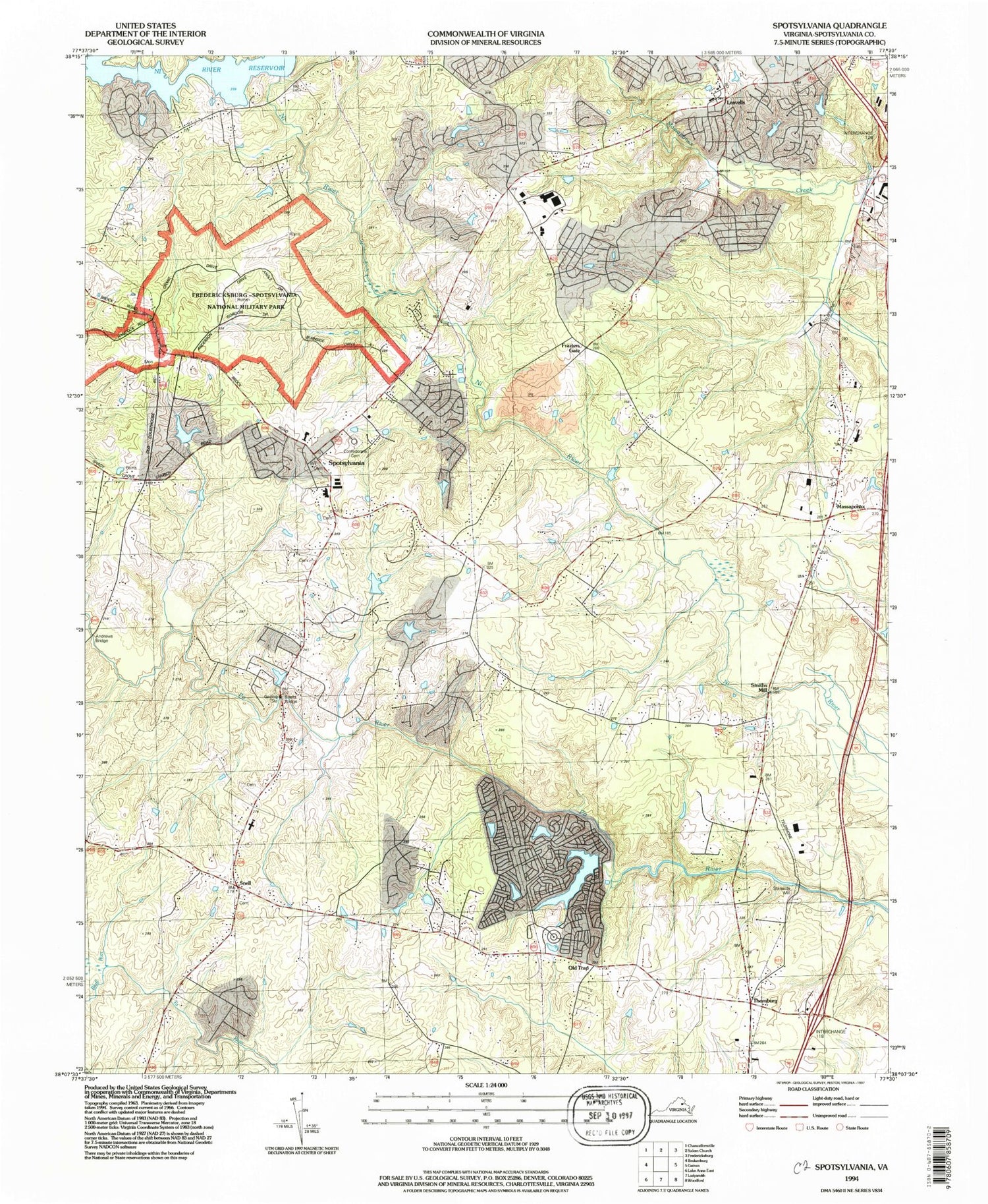 Classic USGS Spotsylvania Virginia 7.5'x7.5' Topo Map Image