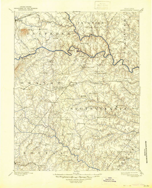 Historic 1892 Spotsylvania Virginia 30'x30' Topo Map Image