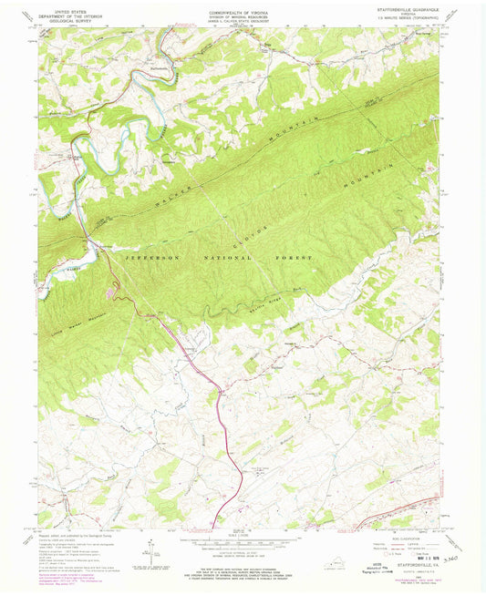 Classic USGS Staffordsville Virginia 7.5'x7.5' Topo Map Image
