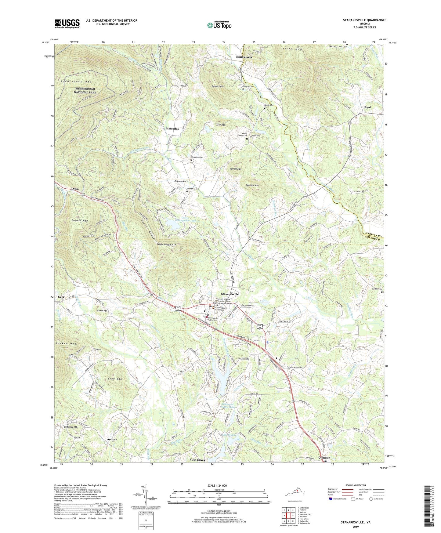 Stanardsville Virginia US Topo Map Image