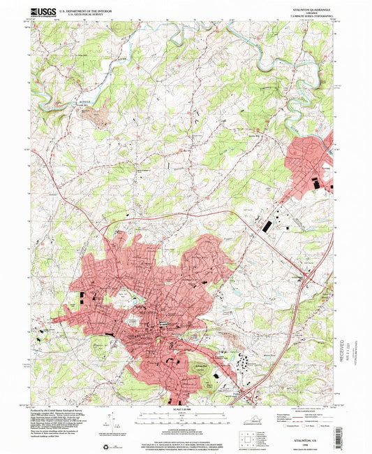 Classic USGS Staunton Virginia 7.5'x7.5' Topo Map Image