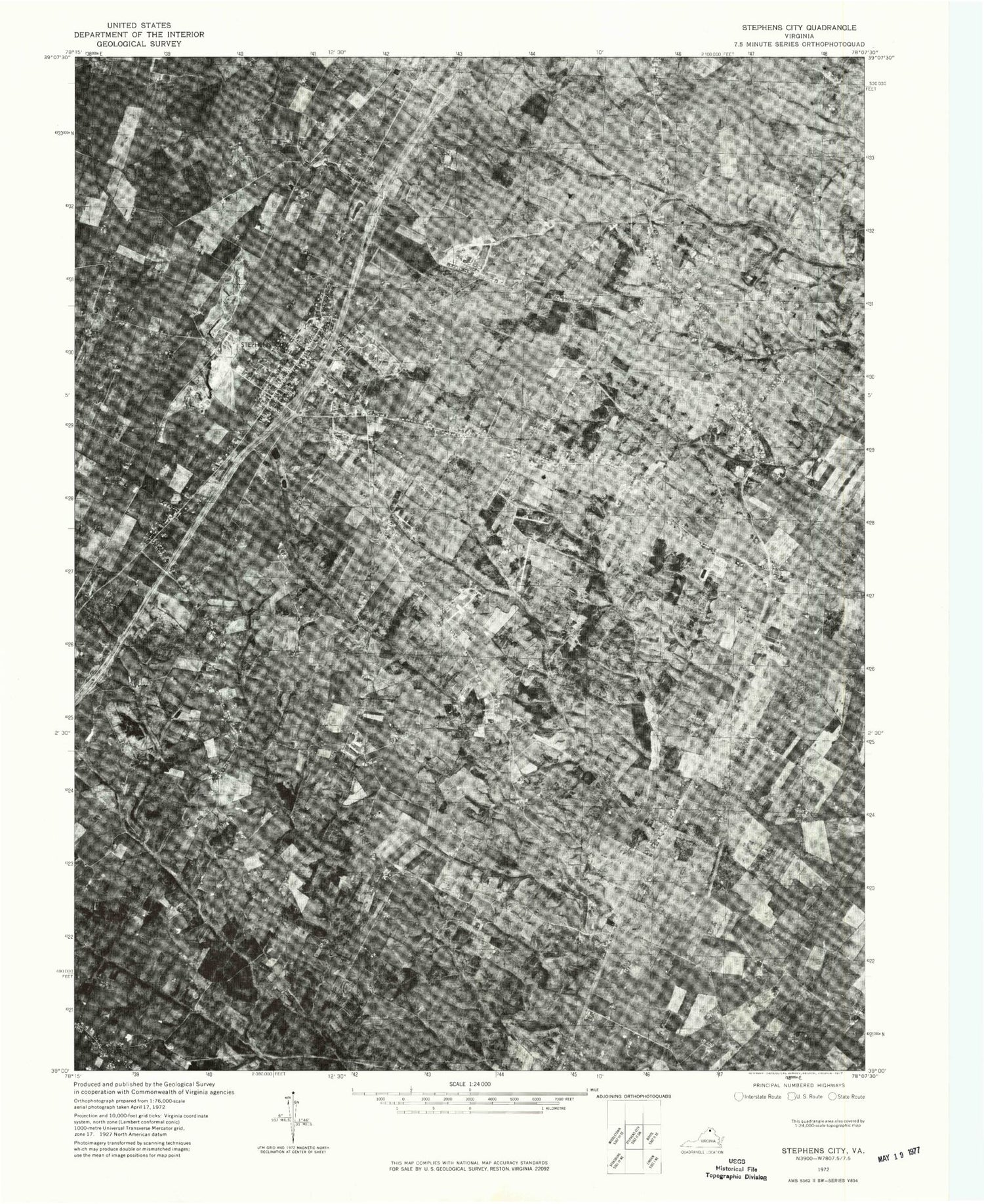 Classic USGS Stephens City Virginia 7.5'x7.5' Topo Map Image