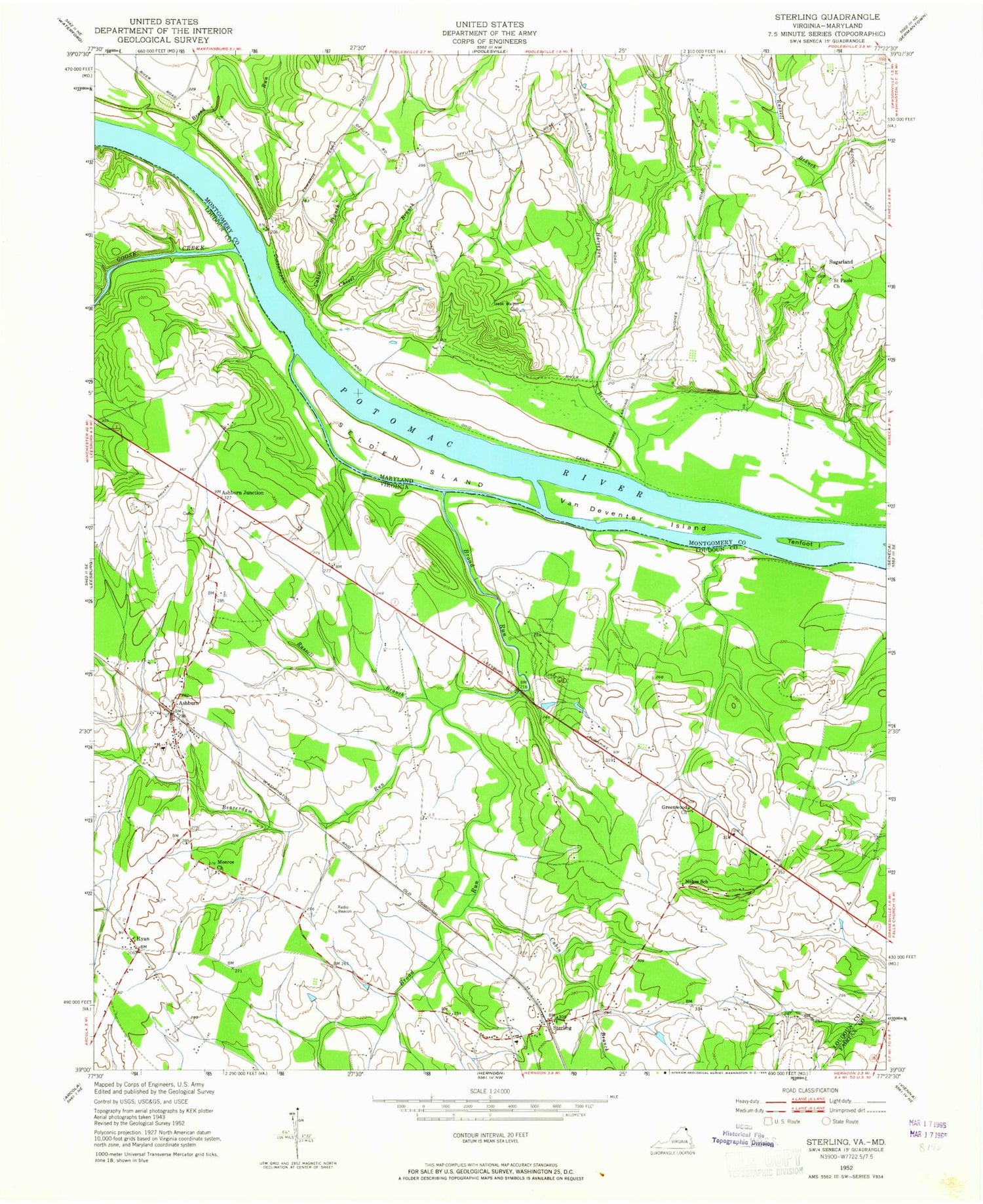 Classic USGS Sterling Virginia 7.5'x7.5' Topo Map Image