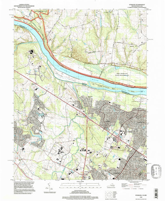 Classic USGS Sterling Virginia 7.5'x7.5' Topo Map Image