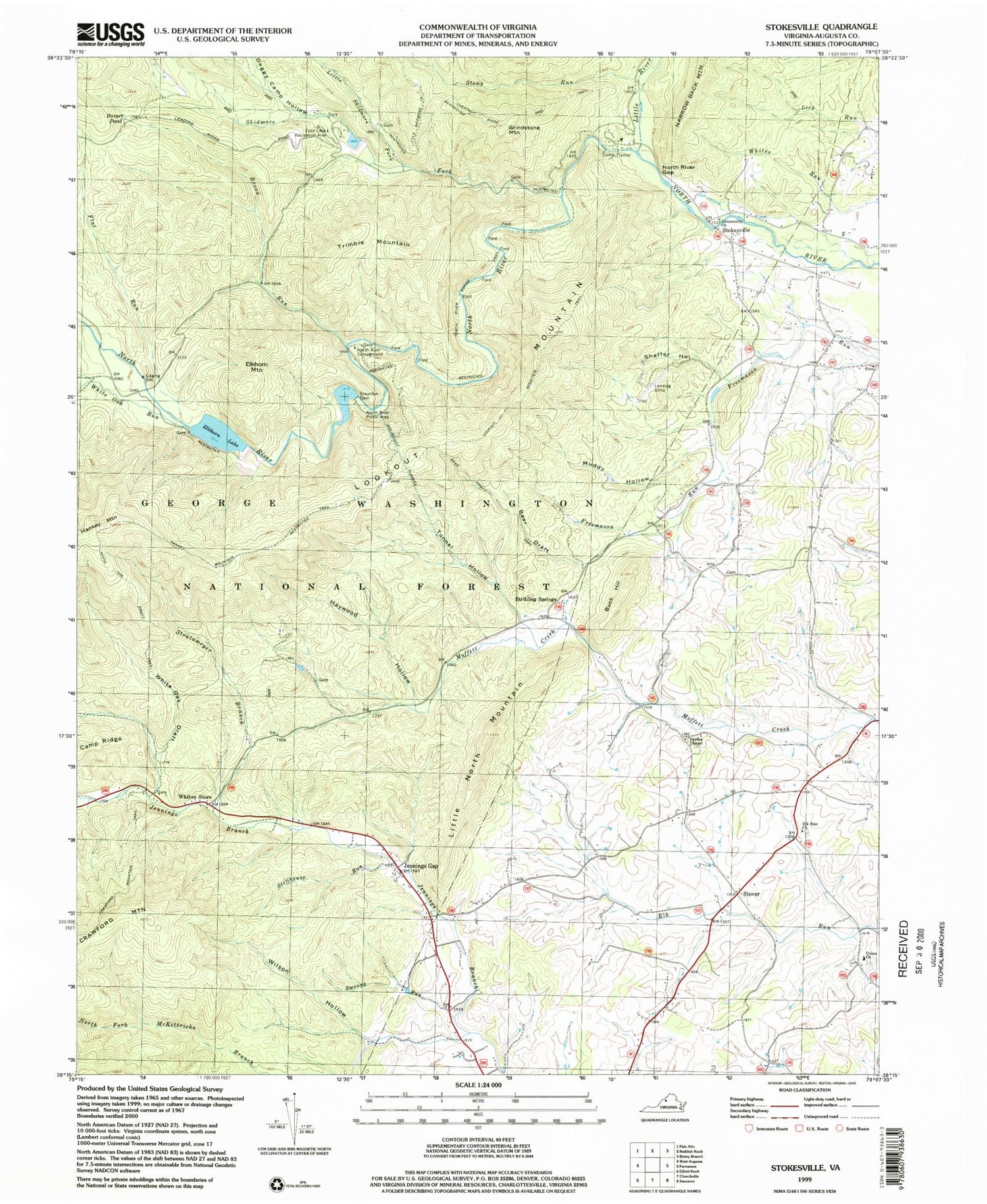 Classic USGS Stokesville Virginia 7.5'x7.5' Topo Map Image
