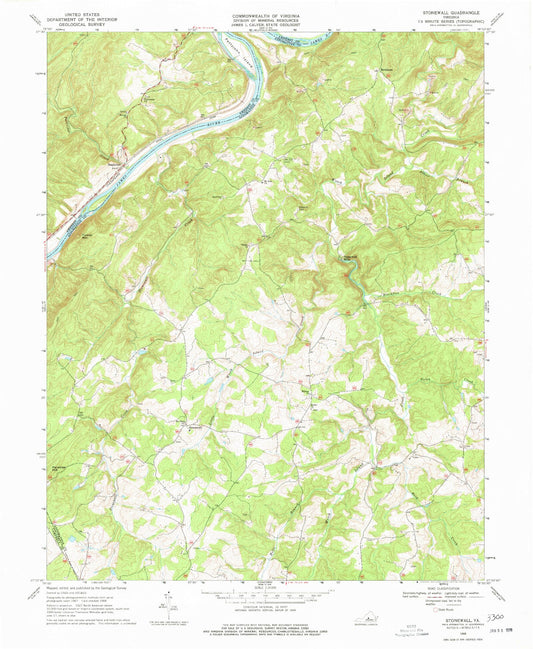 Classic USGS Stonewall Virginia 7.5'x7.5' Topo Map Image