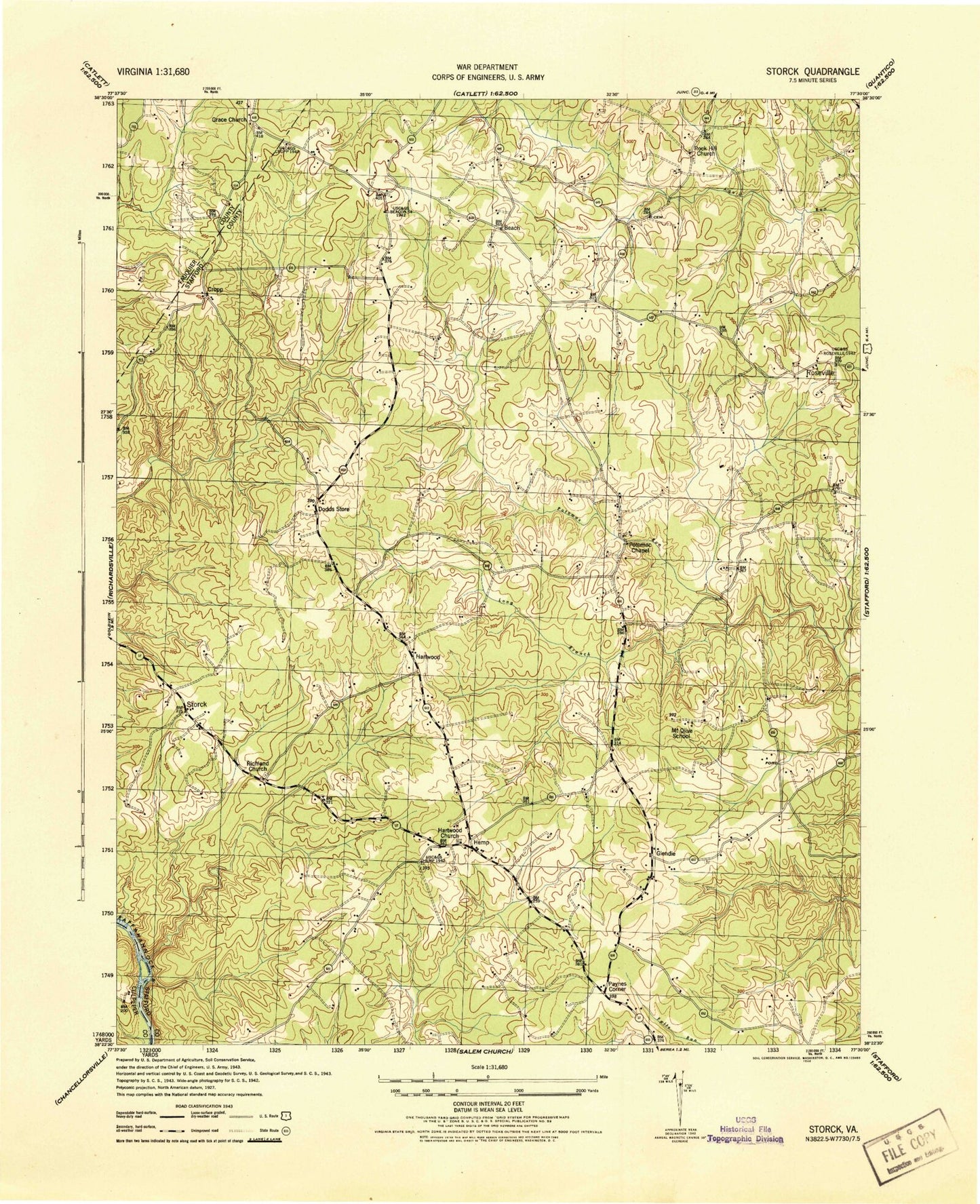 Classic USGS Storck Virginia 7.5'x7.5' Topo Map Image