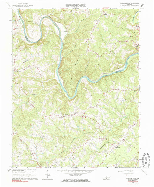 Classic USGS Straightstone Virginia 7.5'x7.5' Topo Map Image
