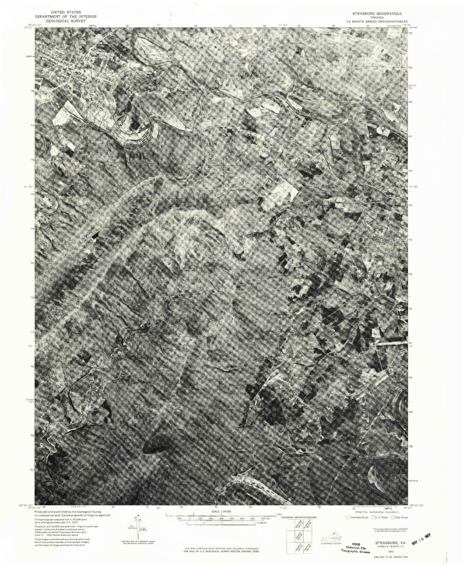 USGS Classic Strasburg Virginia 7.5'x7.5' Topo Map Image