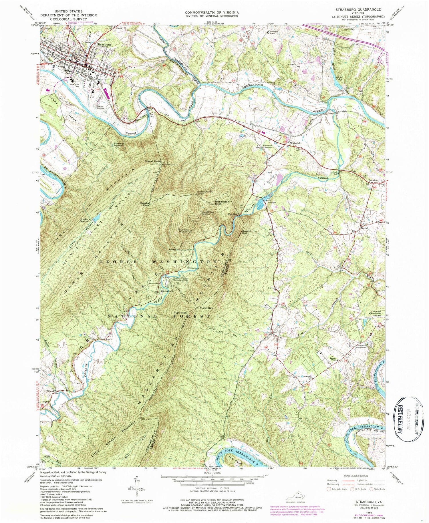USGS Classic Strasburg Virginia 7.5'x7.5' Topo Map Image