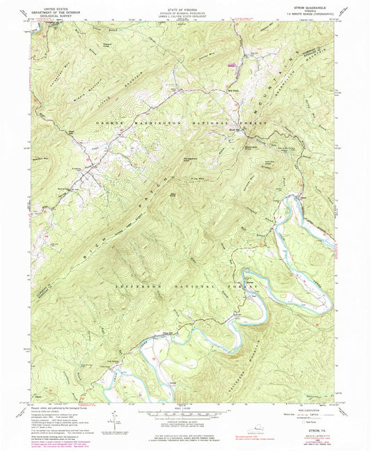 Classic USGS Strom Virginia 7.5'x7.5' Topo Map Image