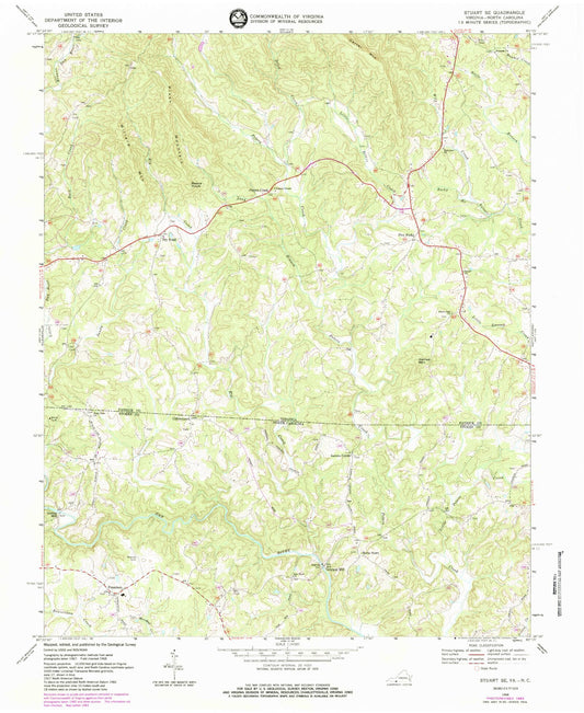 Classic USGS Stuart SE Virginia 7.5'x7.5' Topo Map Image