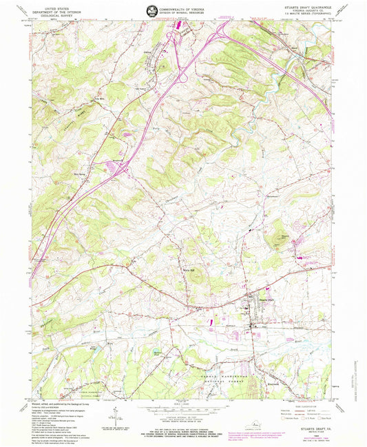 Classic USGS Stuarts Draft Virginia 7.5'x7.5' Topo Map Image