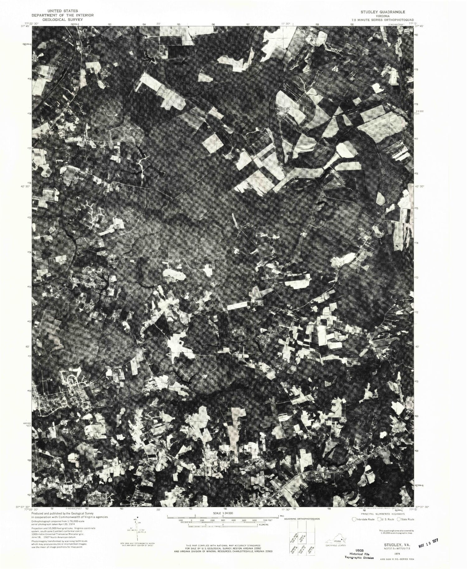 Classic USGS Studley Virginia 7.5'x7.5' Topo Map Image