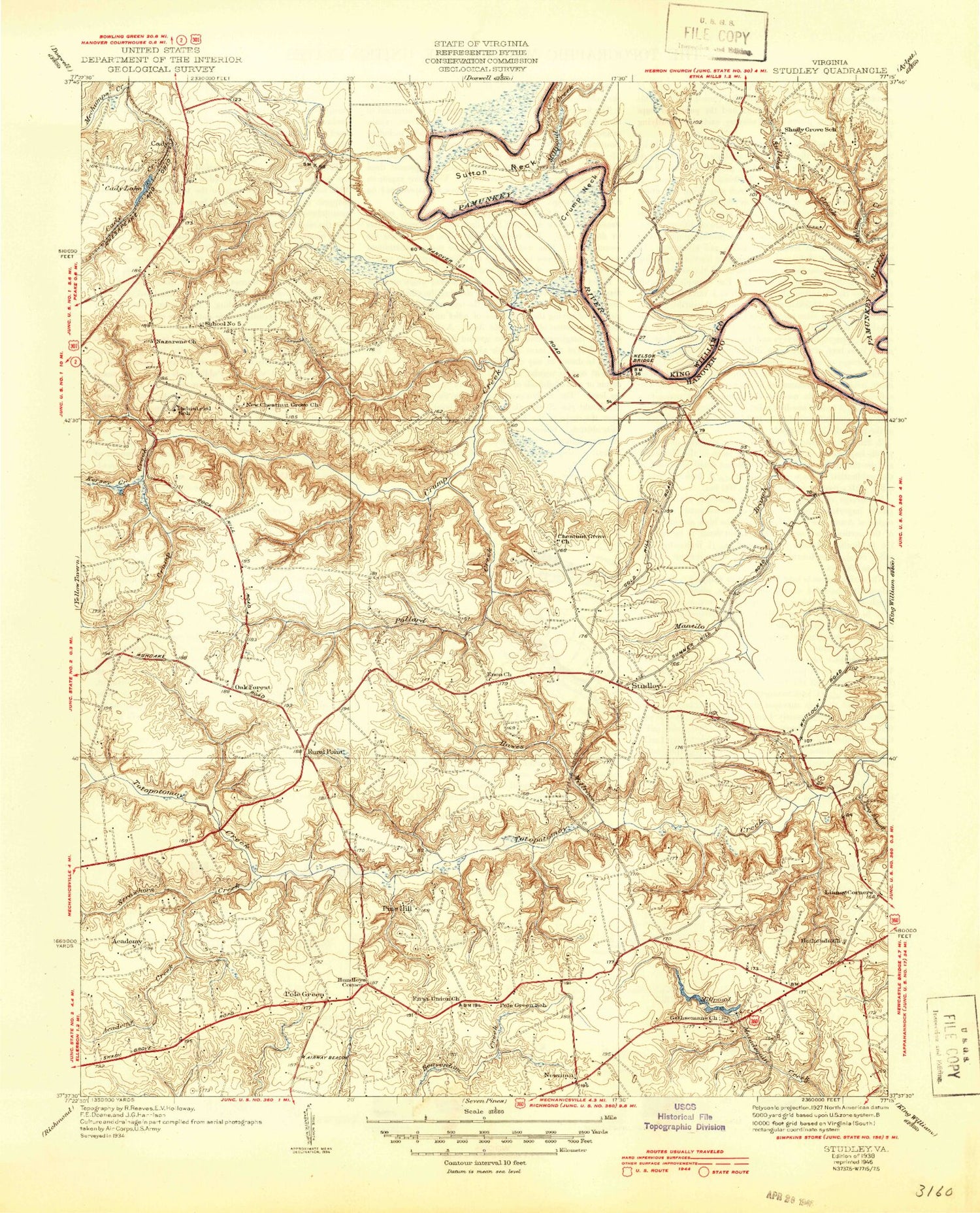 Classic USGS Studley Virginia 7.5'x7.5' Topo Map Image