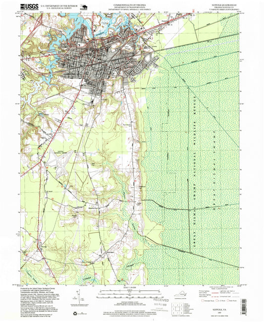 Classic USGS Suffolk Virginia 7.5'x7.5' Topo Map Image