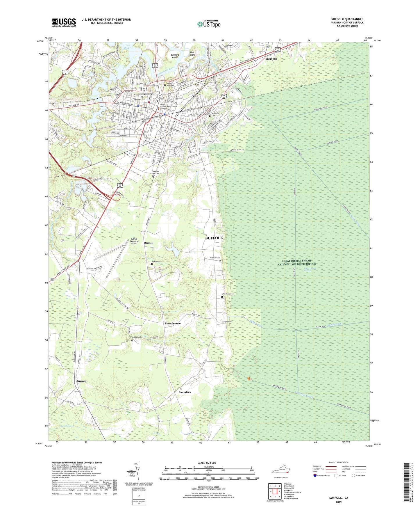 Suffolk Virginia US Topo Map Image