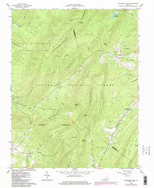 Classic USGS Sugarloaf Mountain Virginia 7.5'x7.5' Topo Map Image