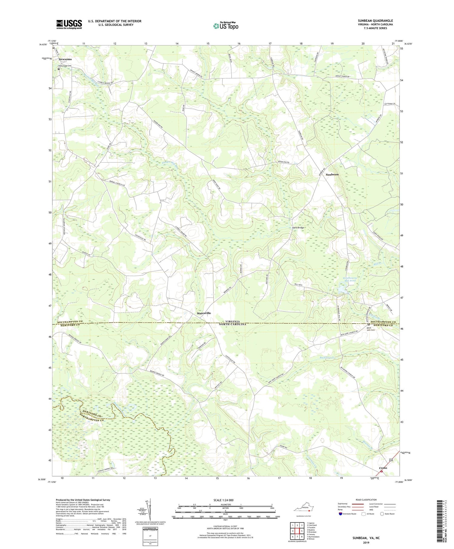 Sunbeam Virginia US Topo Map Image
