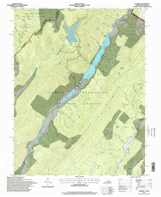 Classic USGS Sunrise Virginia 7.5'x7.5' Topo Map Image