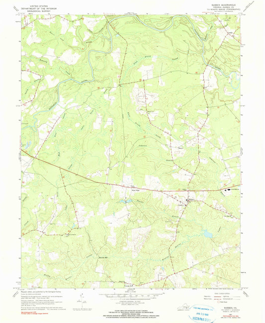 Classic USGS Sussex Virginia 7.5'x7.5' Topo Map Image