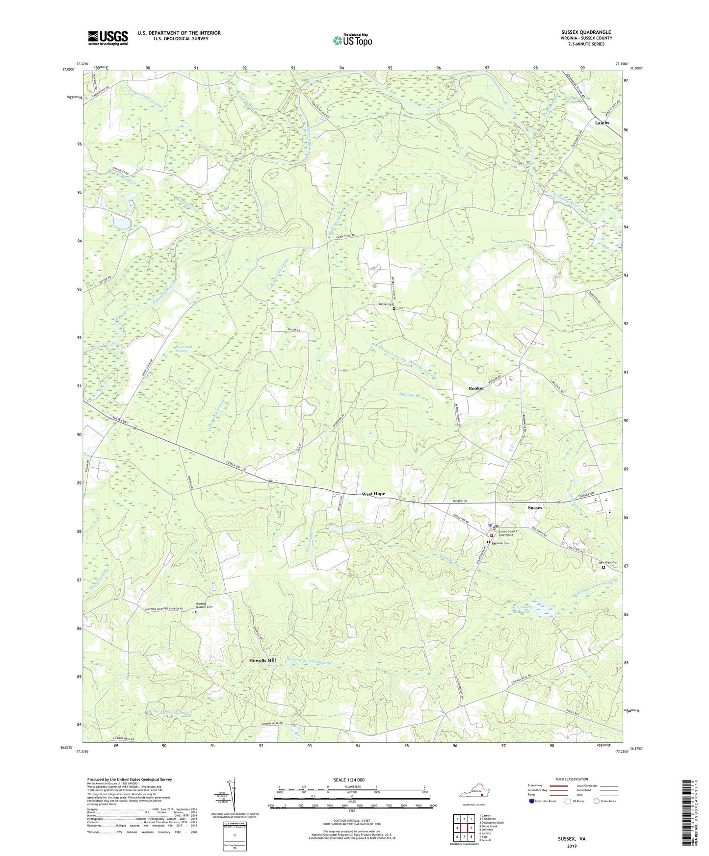 Sussex Virginia US Topo Map Image