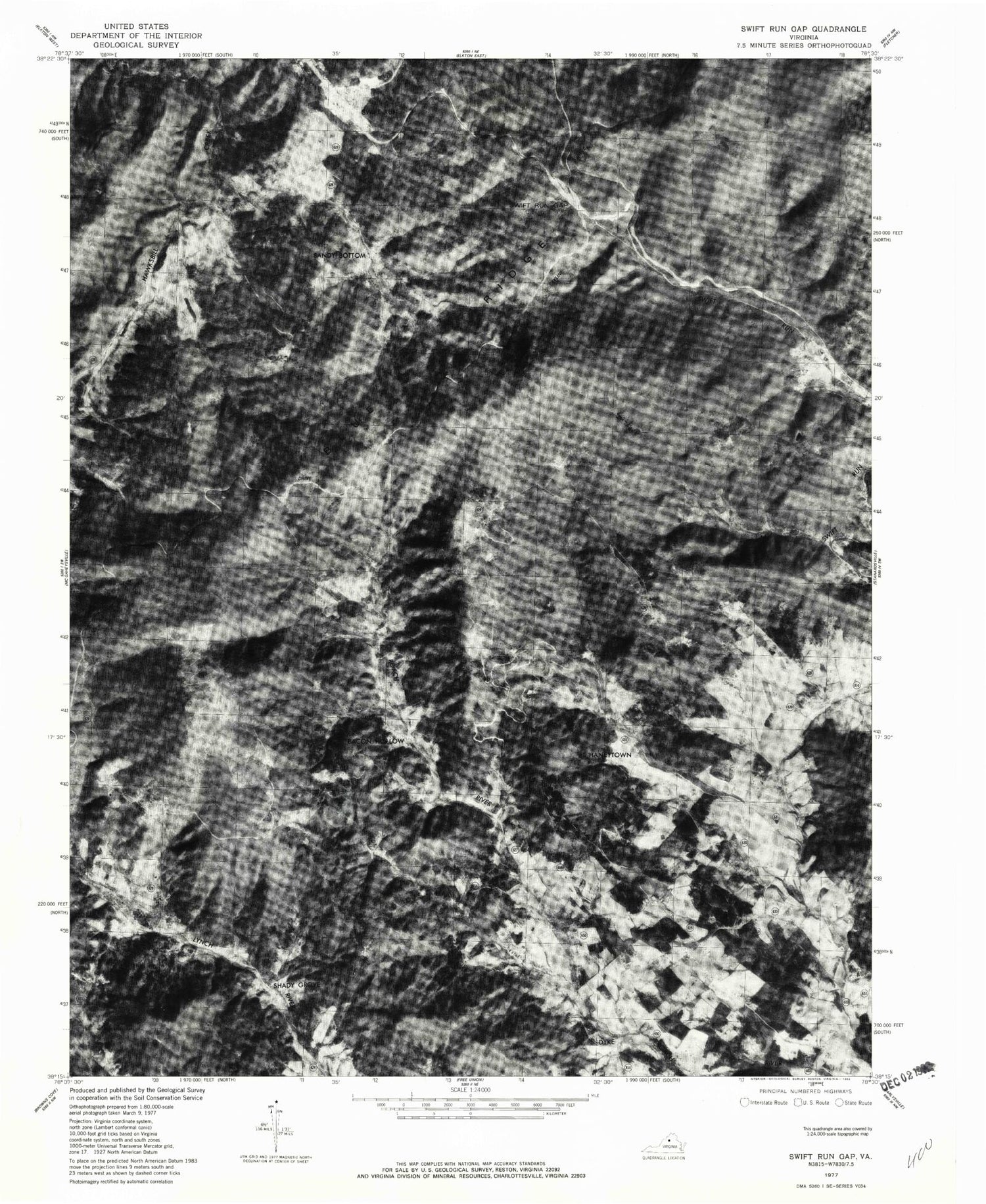 USGS Classic Swift Run Gap Virginia 7.5'x7.5' Topo Map Image