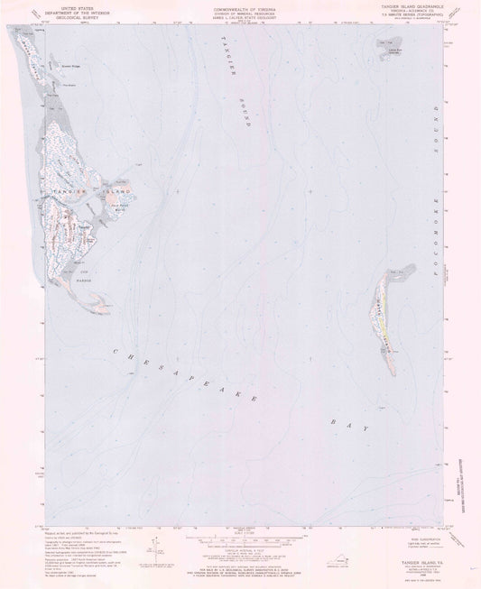Classic USGS Tangier Island Virginia 7.5'x7.5' Topo Map Image