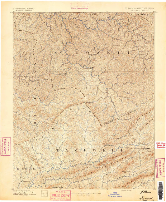 Historic 1891 Tazewell Virginia 30'x30' Topo Map Image
