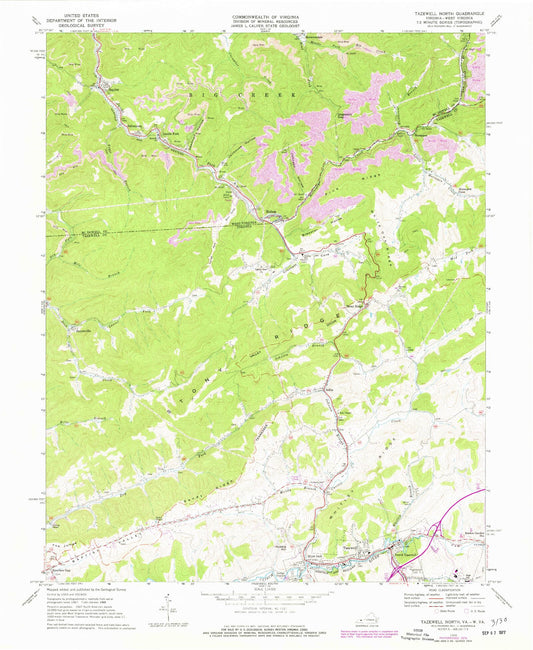 Classic USGS Tazewell North Virginia 7.5'x7.5' Topo Map Image