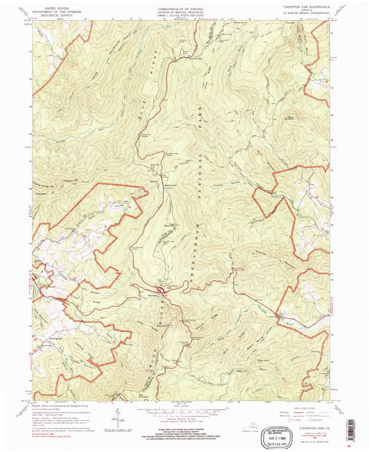 USGS Classic Thornton Gap Virginia 7.5'x7.5' Topo Map Image