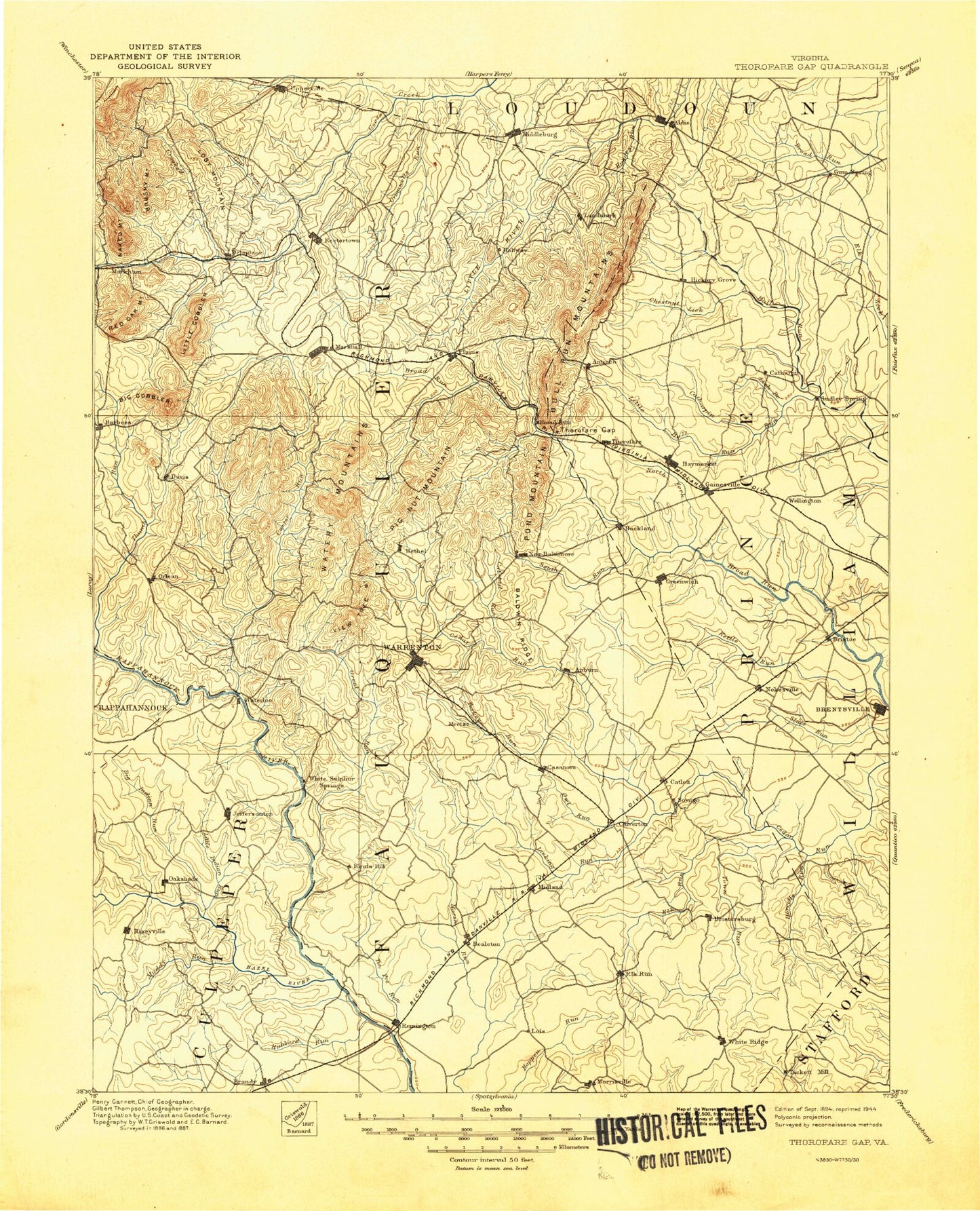 Historic 1894 Thorofare Gap Virginia 30'x30' Topo Map Image