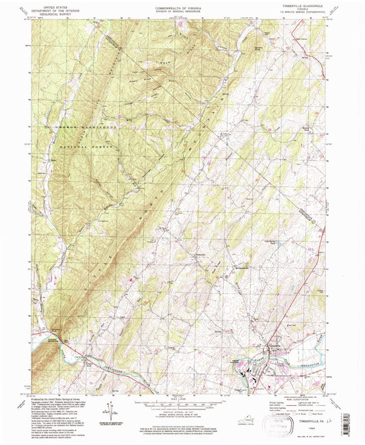 Classic USGS Timberville Virginia 7.5'x7.5' Topo Map Image