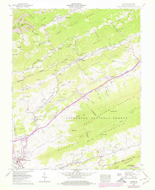 Classic USGS Tiptop Virginia 7.5'x7.5' Topo Map Image